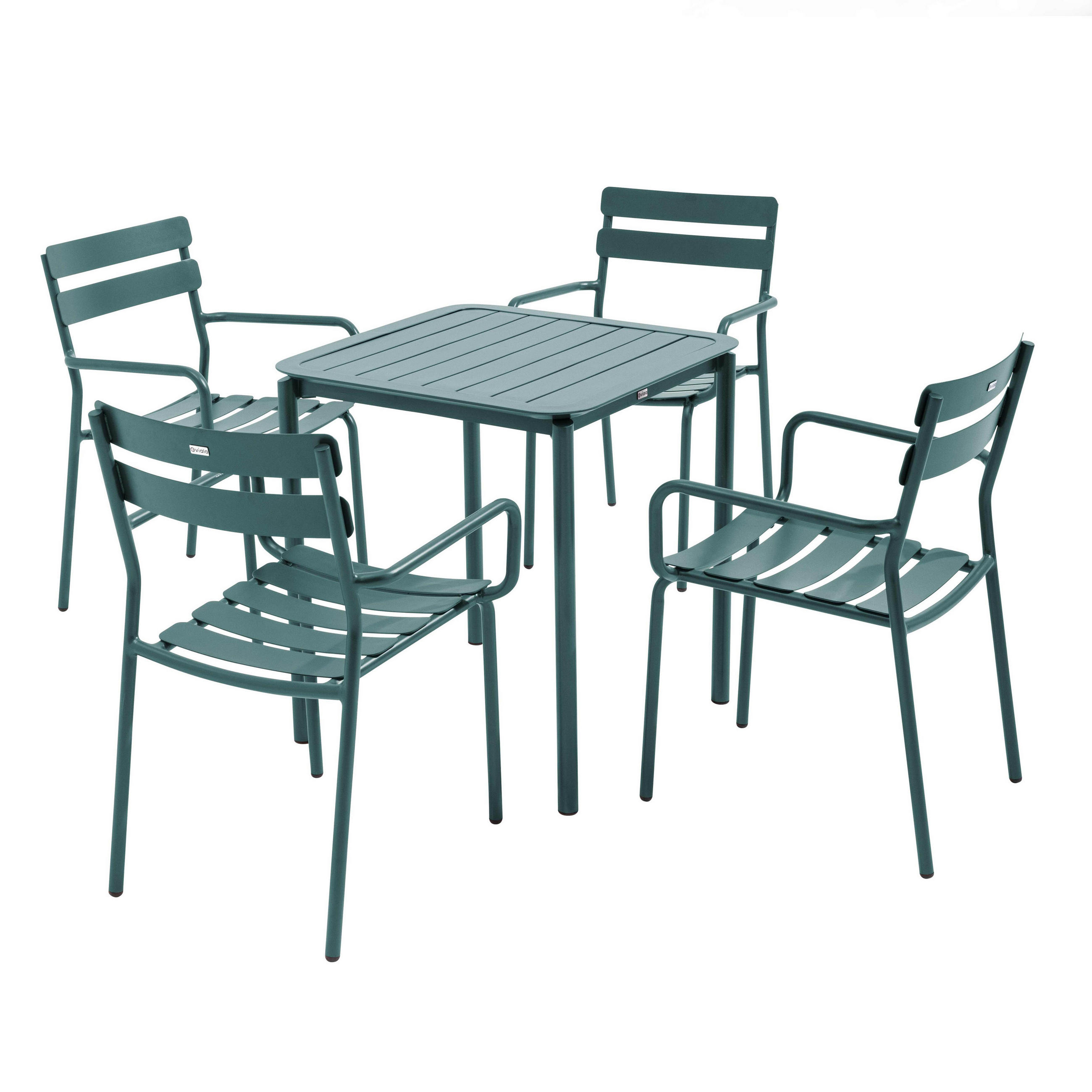 GARTENTISCH quadratisch und 4 Sessel, Dunkelgrünen - Grün, Metall - Oviala