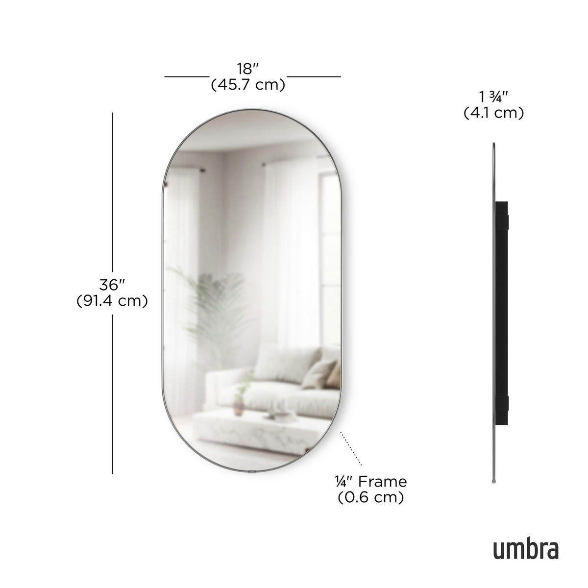 WANDSPIEGEL Hubba Pill, Titan - Schwarz, Glas (91/4/45cm) - Umbra