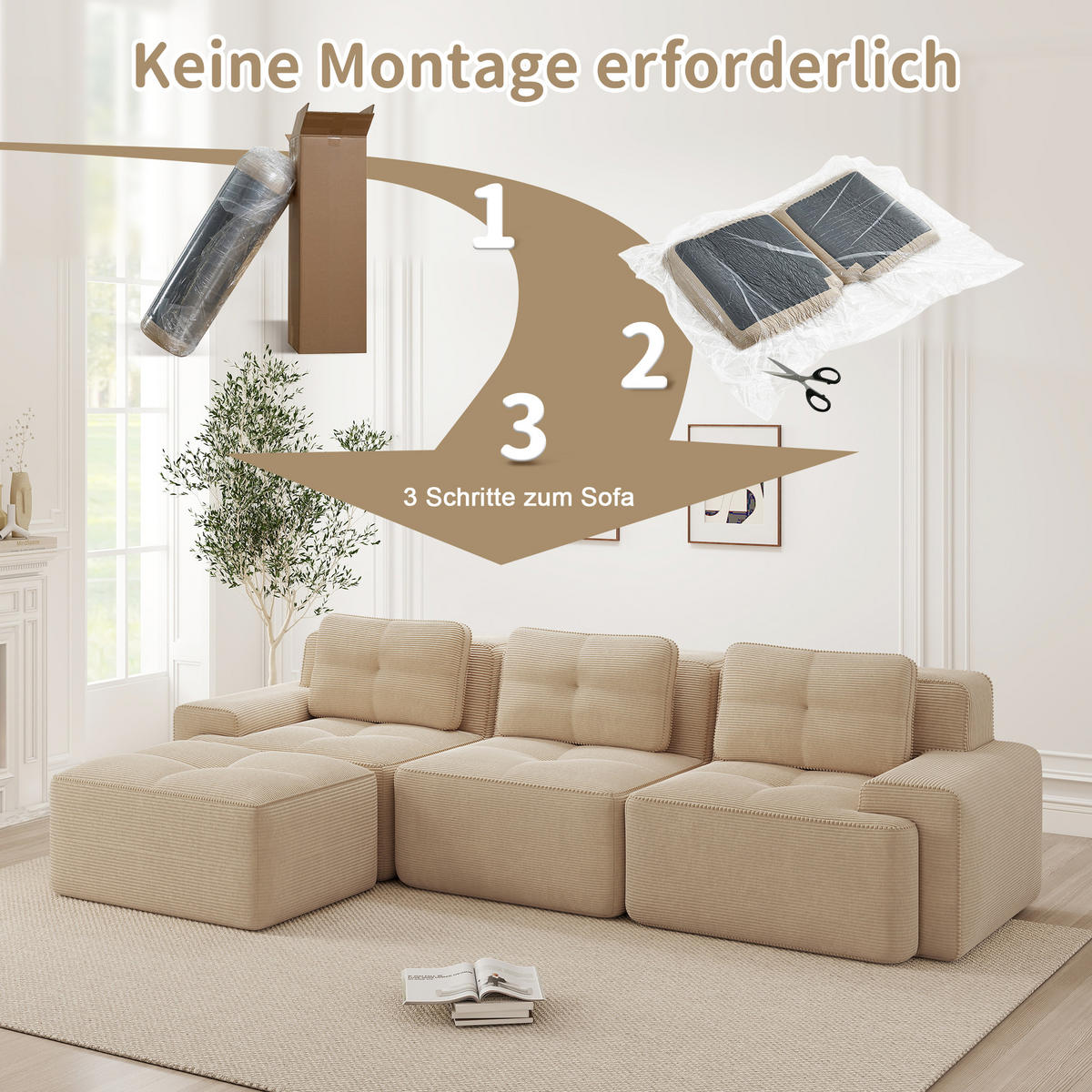 ECKSOFA 293/177/69 cm Beige mit Ottoman - Beige, Textil (293/177cm) - Oxeza