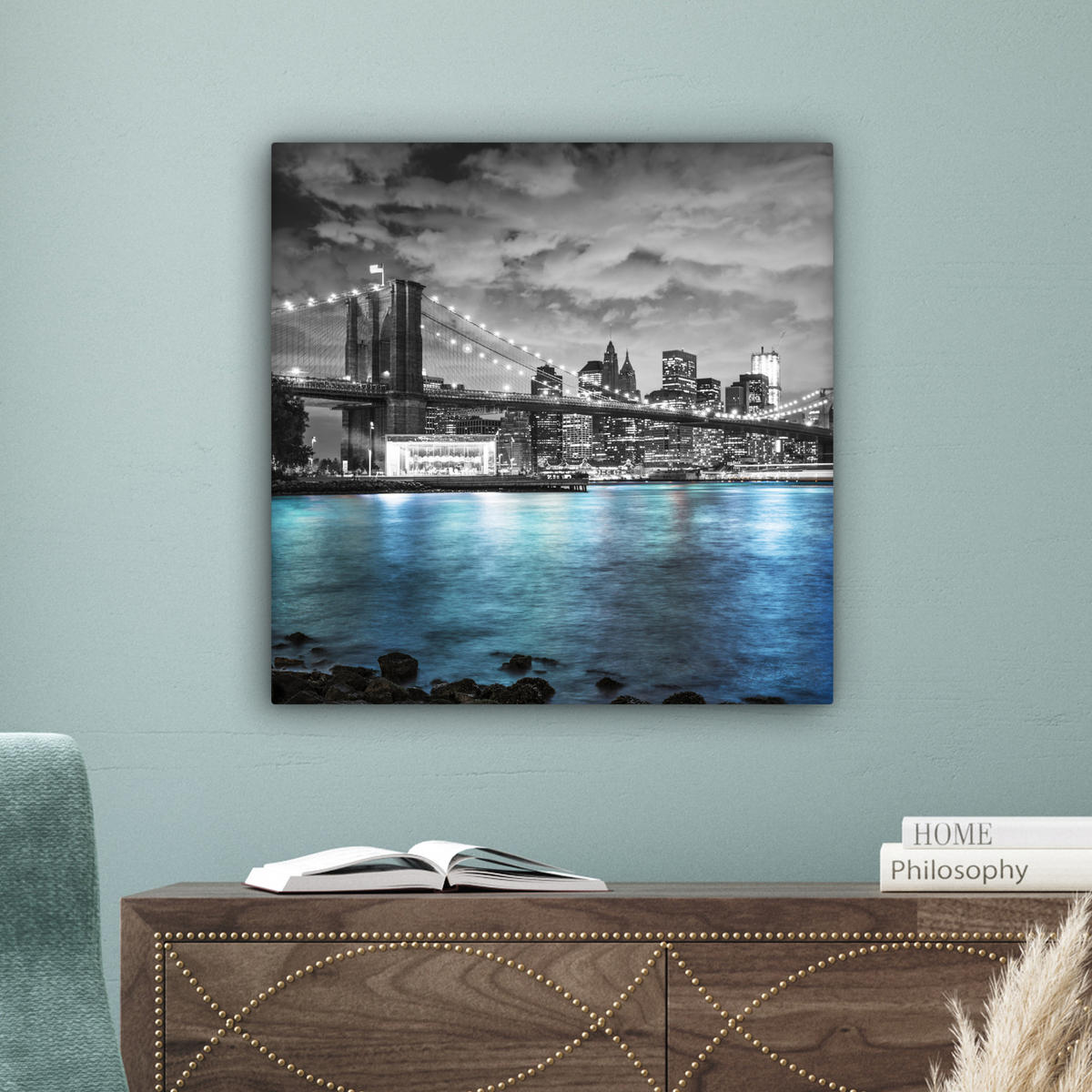 LEINWANDBILD New York - Skyline - Stadt - Blau 50x50 cm - Blaugrau, Textil (50/50cm) - MuchoWow