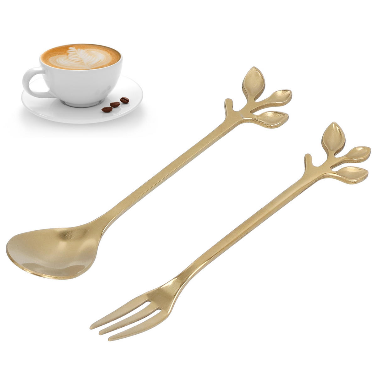 BESTECK-SET 2-teiliges Edelstahl Löffel und Gabel gold - Goldfarben, Metall