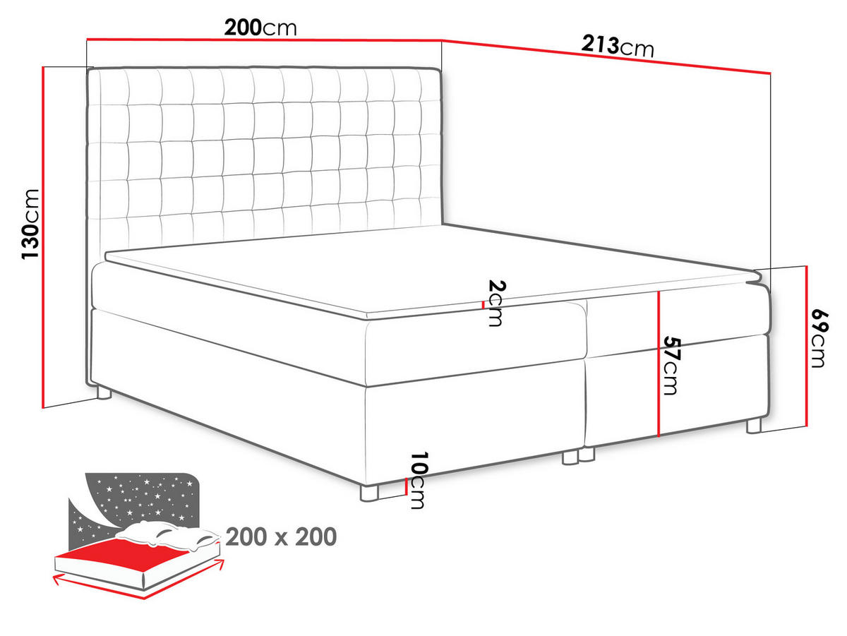 BOXBETT Asti - Blaugrau, Holz (200/200cm) - MIRJAN24