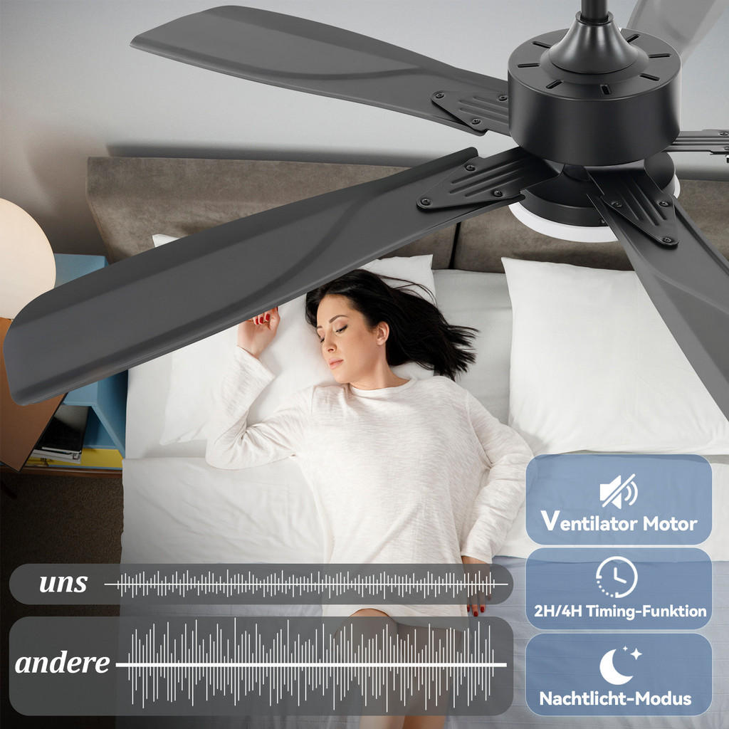 Thumbnail - ZMH Deckenventilator, Schwarz, Metall, 125x42x125 cm, Lampen & Leuchten, LED Beleuchtung, LED-Deckenleuchten