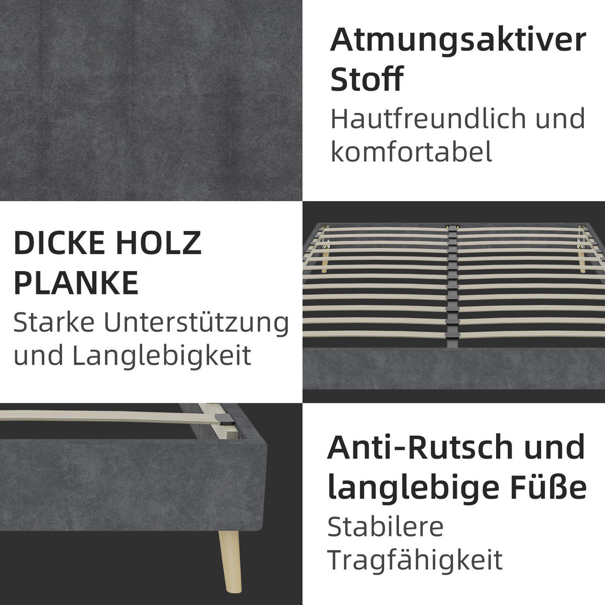 POLSTERBETT 140x200 cm Samt ohne Stauraum grau - Grau, Textil (140/200cm) - LEBENLANG