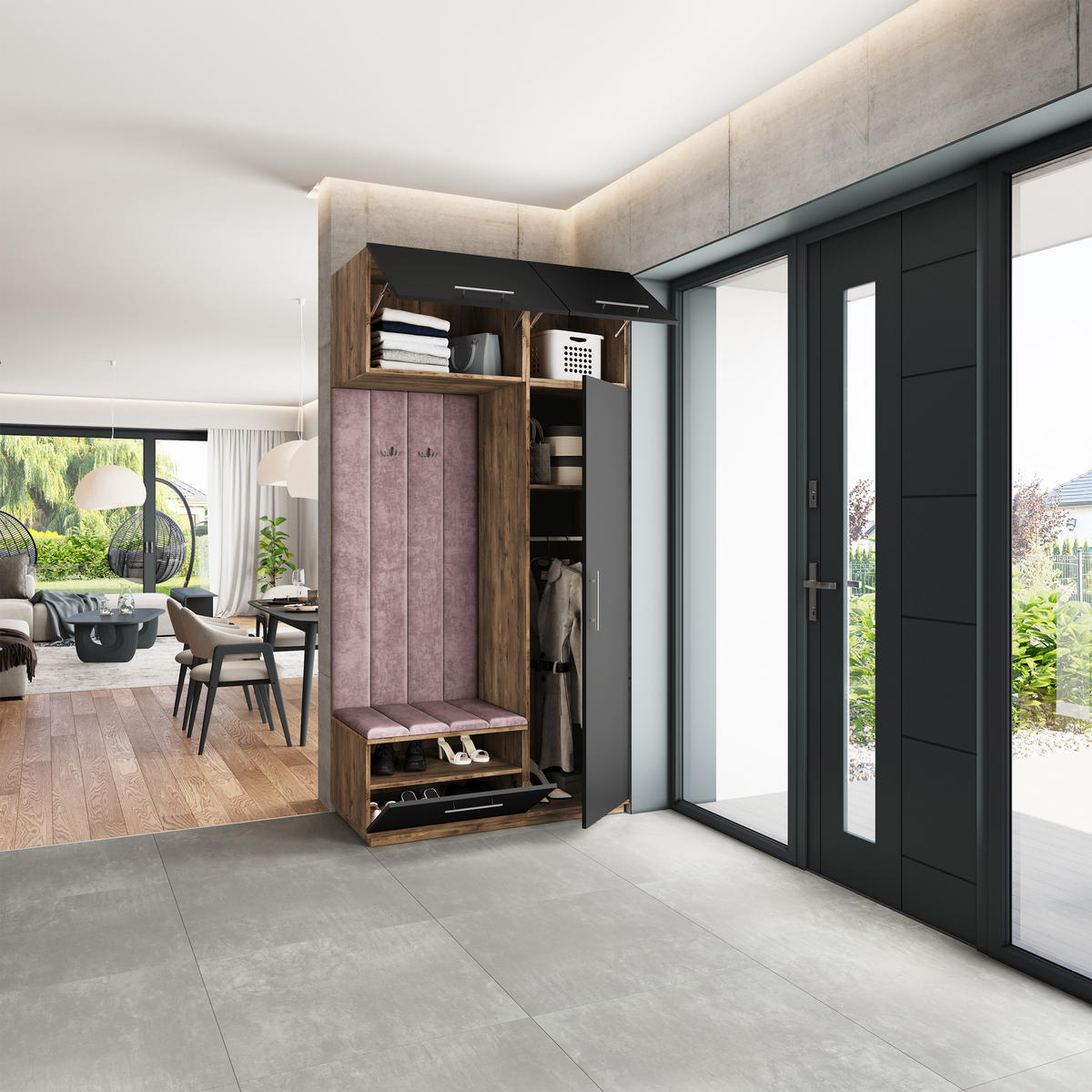 GARDEROBENSCHRANK REMA 120/240/60 cm Modern Garderobe-Set Eiche Lefkas - Eichefarben/Lila, Holzwerkstoff (120/240/60cm) - MASSENO