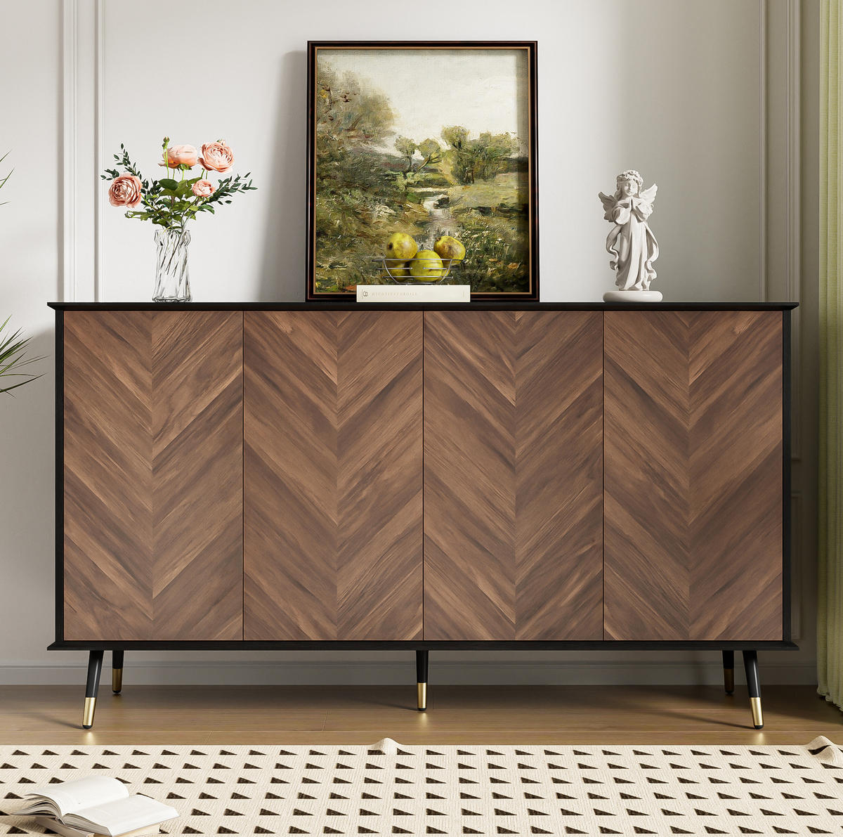 SIDEBOARD 140/40/80 cm schwarz/braun aus MDF mit 4 Türen - Schwarz, Holzwerkstoff (140/80/40cm) - OKWISH