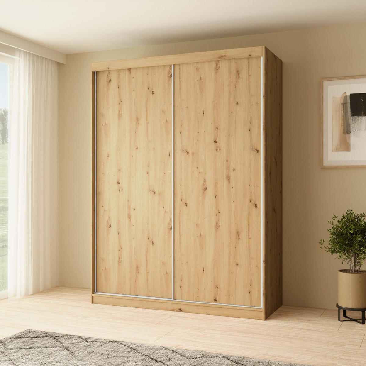 SCHWEBETÜRENSCHRANK Mario 150/216/61 eiche Artisan - Eiche Artisan, Holzwerkstoff (150/216/61cm) - Beautysofa