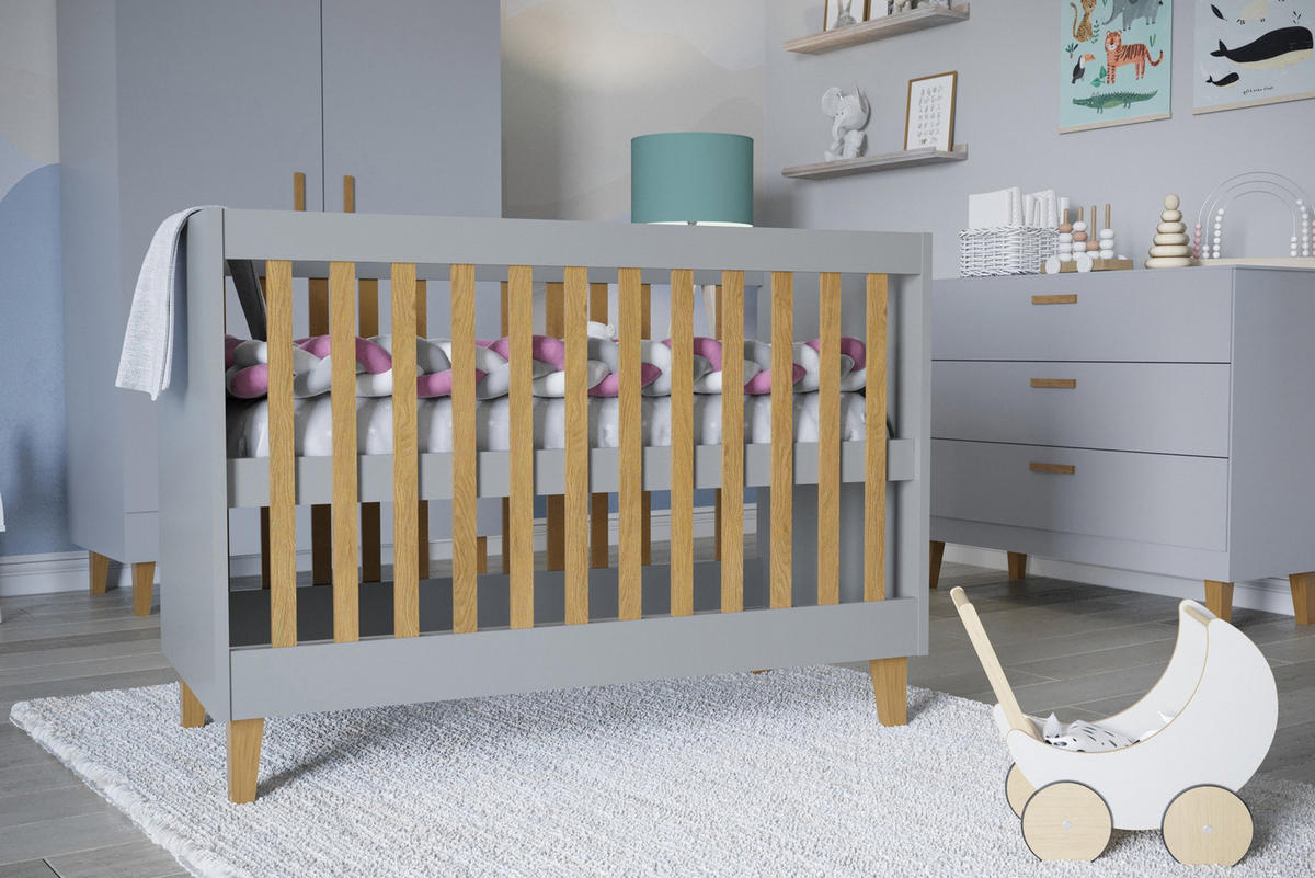 GITTERBETT Nesto Höhenverstellbar 60/120 cm Grau - Hellbraun/Grau, Holz/Holzwerkstoff (60/120cm) - WFL GROUP
