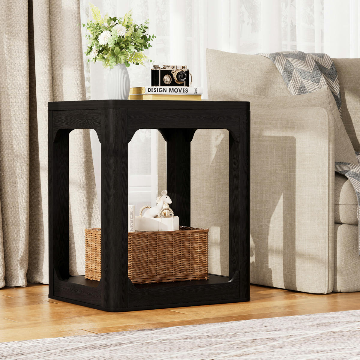 BEISTELLTISCH-SET DE-37279 2er-Set mit doppelstöckigem Stauraum Weiß - Schwarz, Holzwerkstoff (50/40/60cm) - ComfortXL