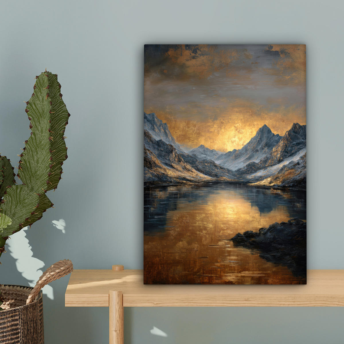 LEINWANDBILD Bergkulisse mit goldenem Sonnenuntergang Deko Wohnzimmer 20x30 cm - Goldfarben, Textil (20/30cm) - MuchoWow