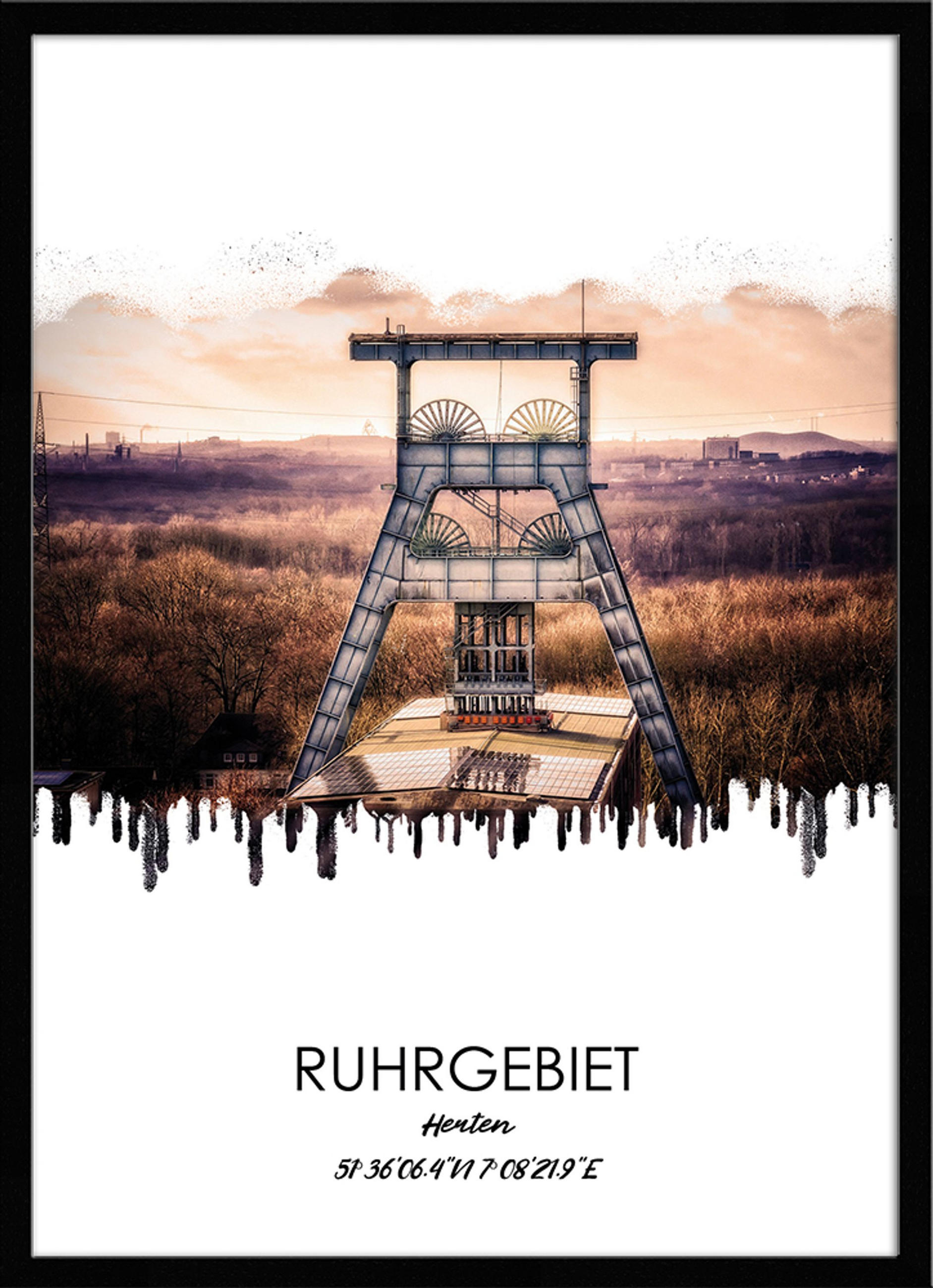 POSTER mit Rahmen 50x70 cm Ruhrgebiet Herten - Braun, Holz (51/71cm) - artissimo