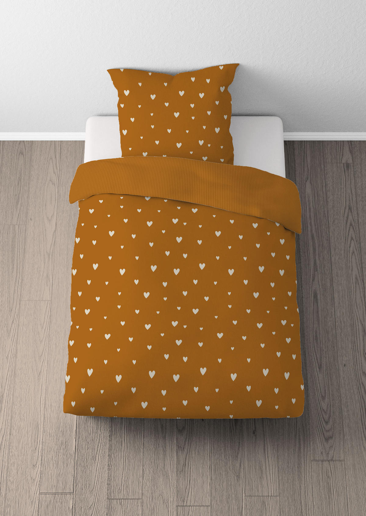 BETTWÄSCHE-GARNITUR Renforcé Herzen ocker, 135x200 cm + 80x80 cm - Currygelb, Textil (135/200cm) - Castell