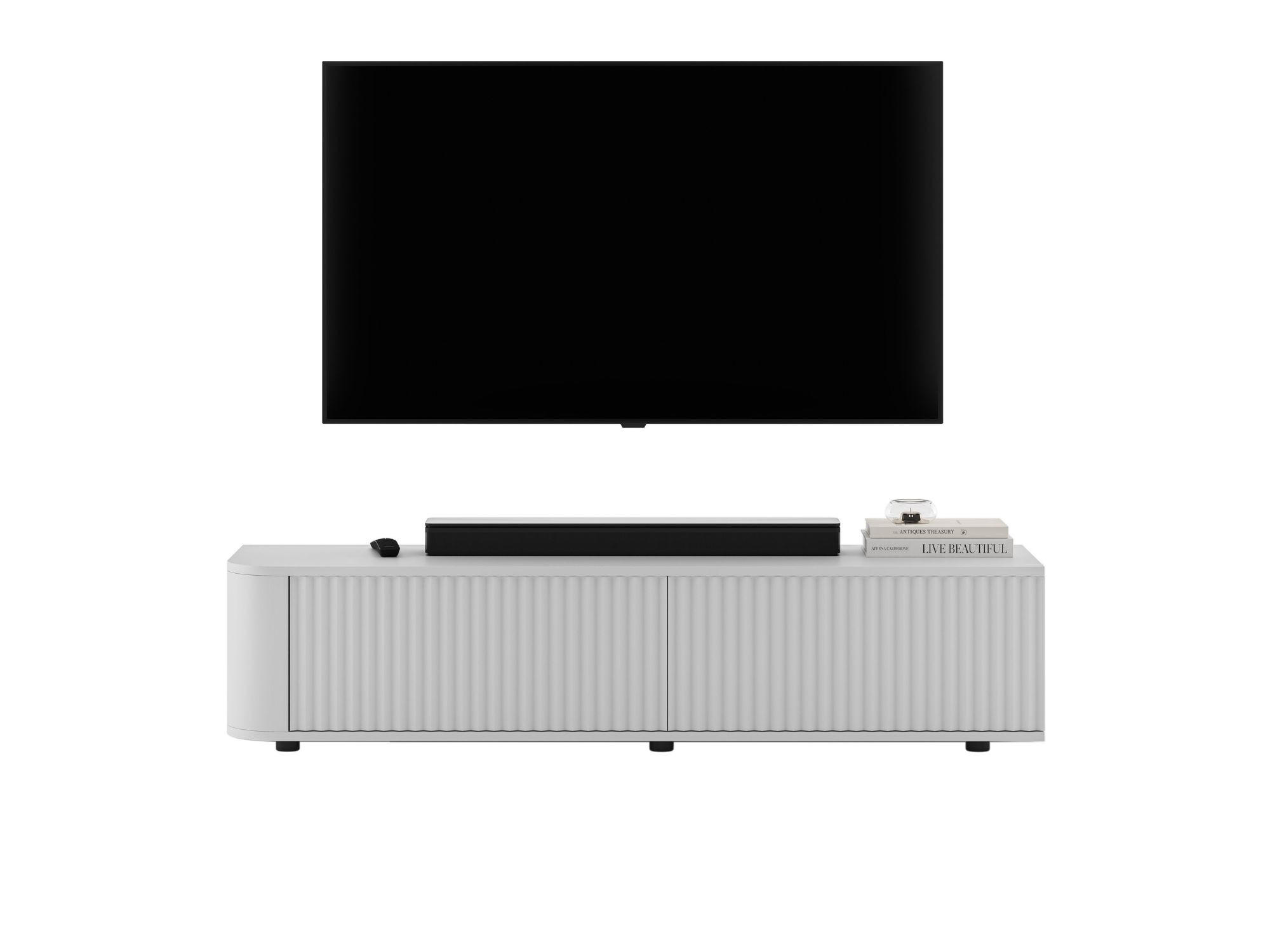 TV stolek Aurora bílý matný 140 cm s nízkými nožkami - bílá, kompozitní dřevo (140/31/35cm) - Meble Lindner