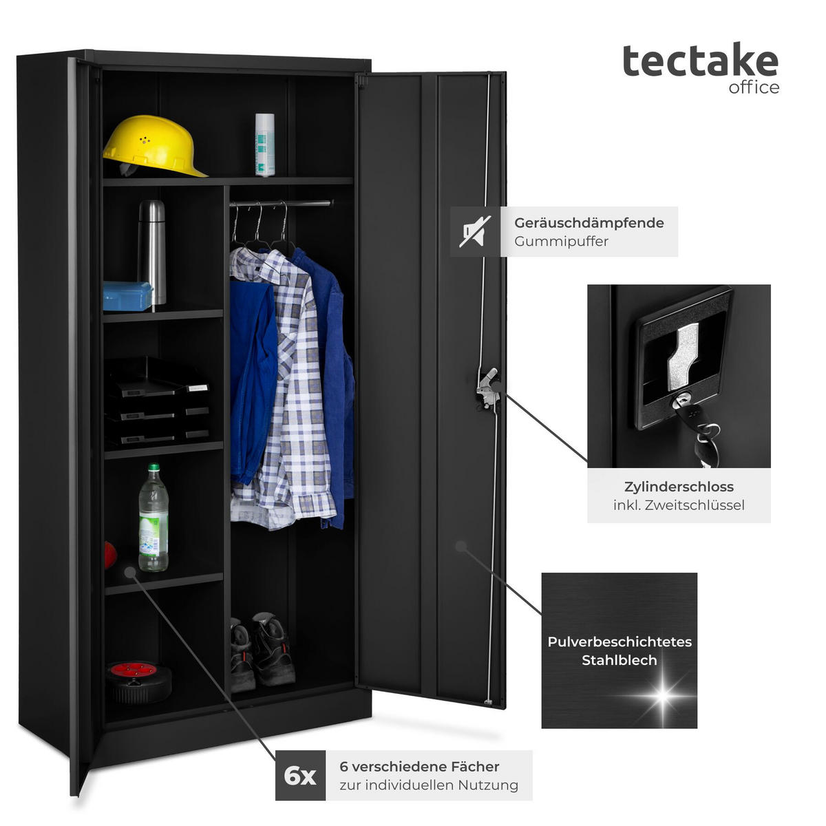 SPIND ,180 x 80 x 40 cm,schwarz - Schwarz, Metall (40/180/80cm) - tectake