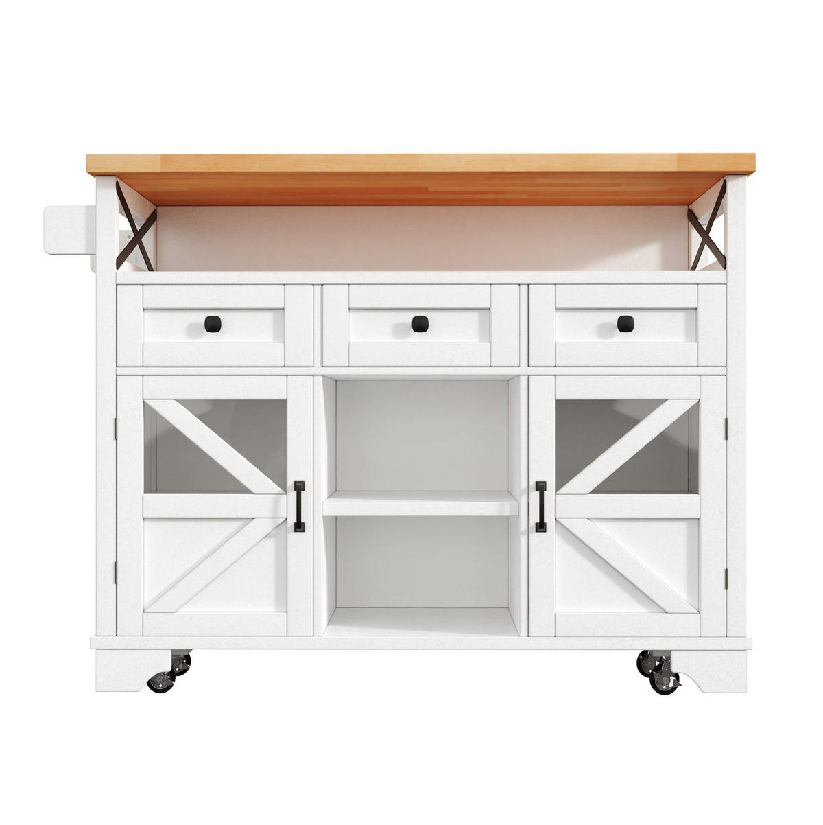 KÜCHENWAGEN 120/71/98 cm in Weiß mit Klapptisch und LED-Beleuchtung - Weiß, Holzwerkstoff (120/98/43cm) - Flora Grace
