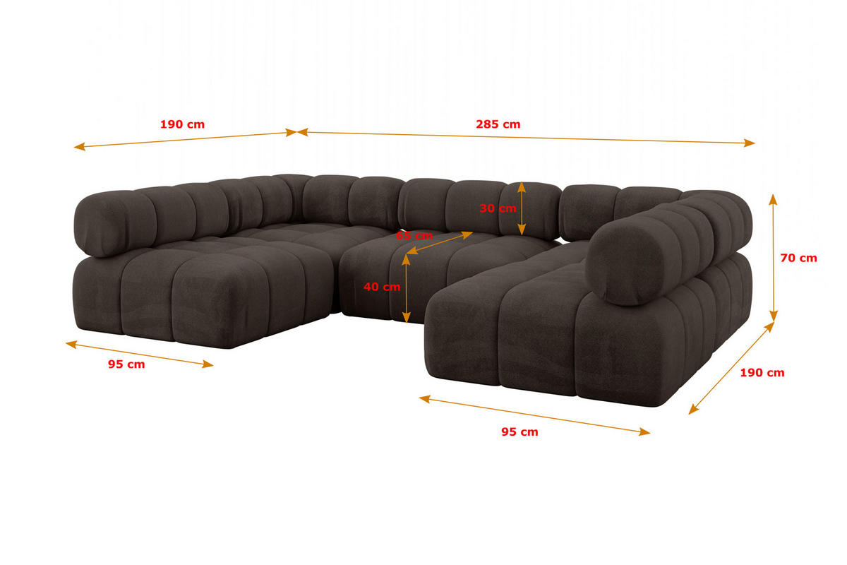 WOHNLANDSCHAFT modulares Sofa Garvo-U1 - 285x190x70 cm Braun Velours - Braun, Holzwerkstoff/Textil (285/70/190cm) - ALTDECOR