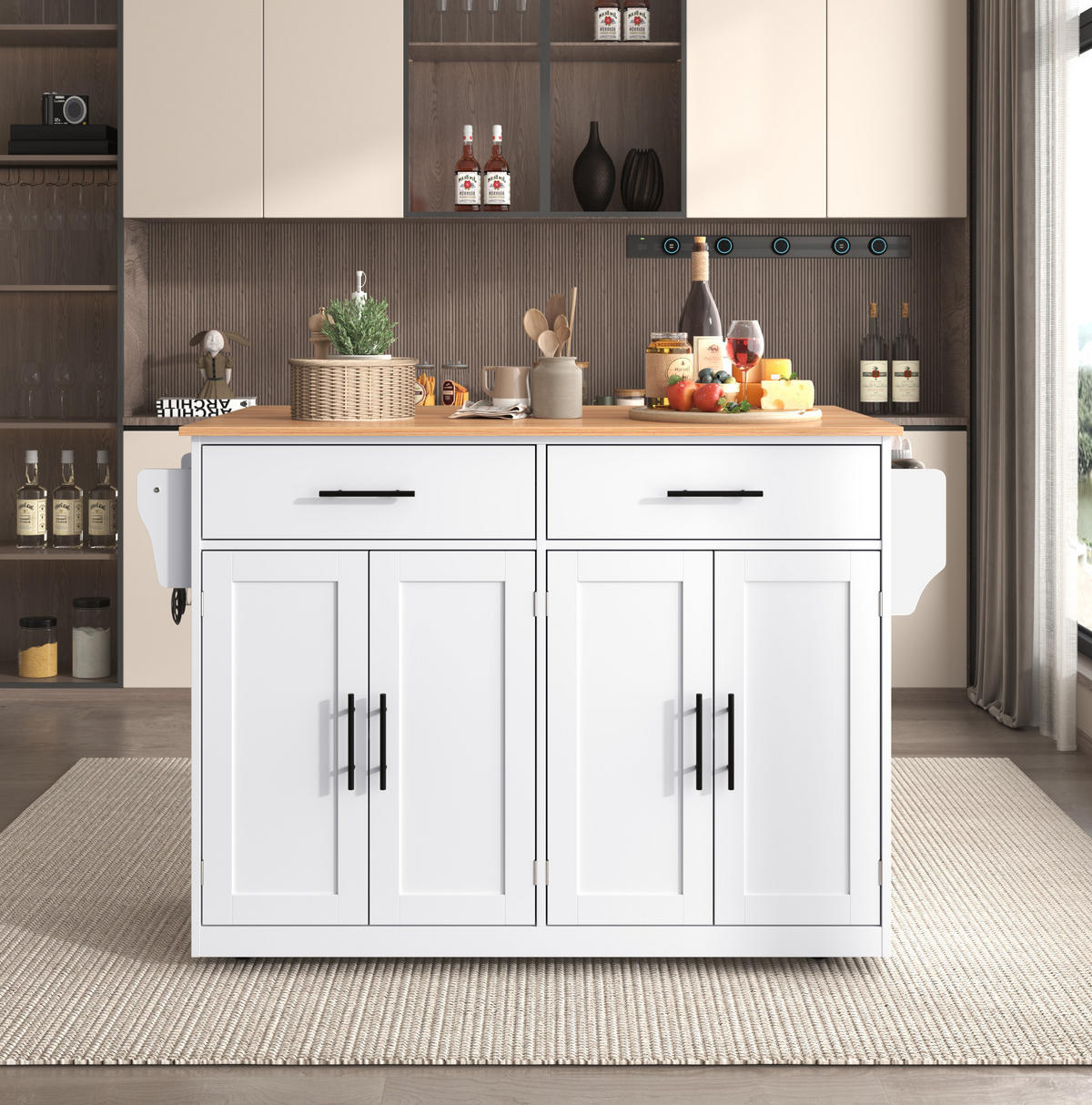 SERVIERWAGEN mit Klapptischplatte 120 x 46/70 x 91,5 cm White - Weiß, Holz (71/91.5/120cm) - Beauniv