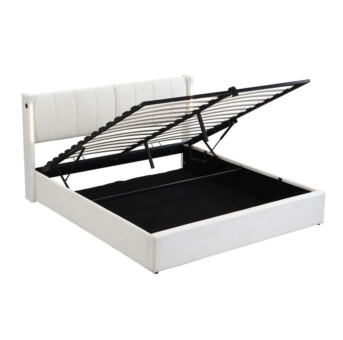 POLSTERBETT 160/200 cm aus PU mit LED-Beleuchtung, USB-Anschluss, Bettkasten und verstellbarem Kopfteil, Weiß - Weiß, Kunststoff (160/200cm) - Redom