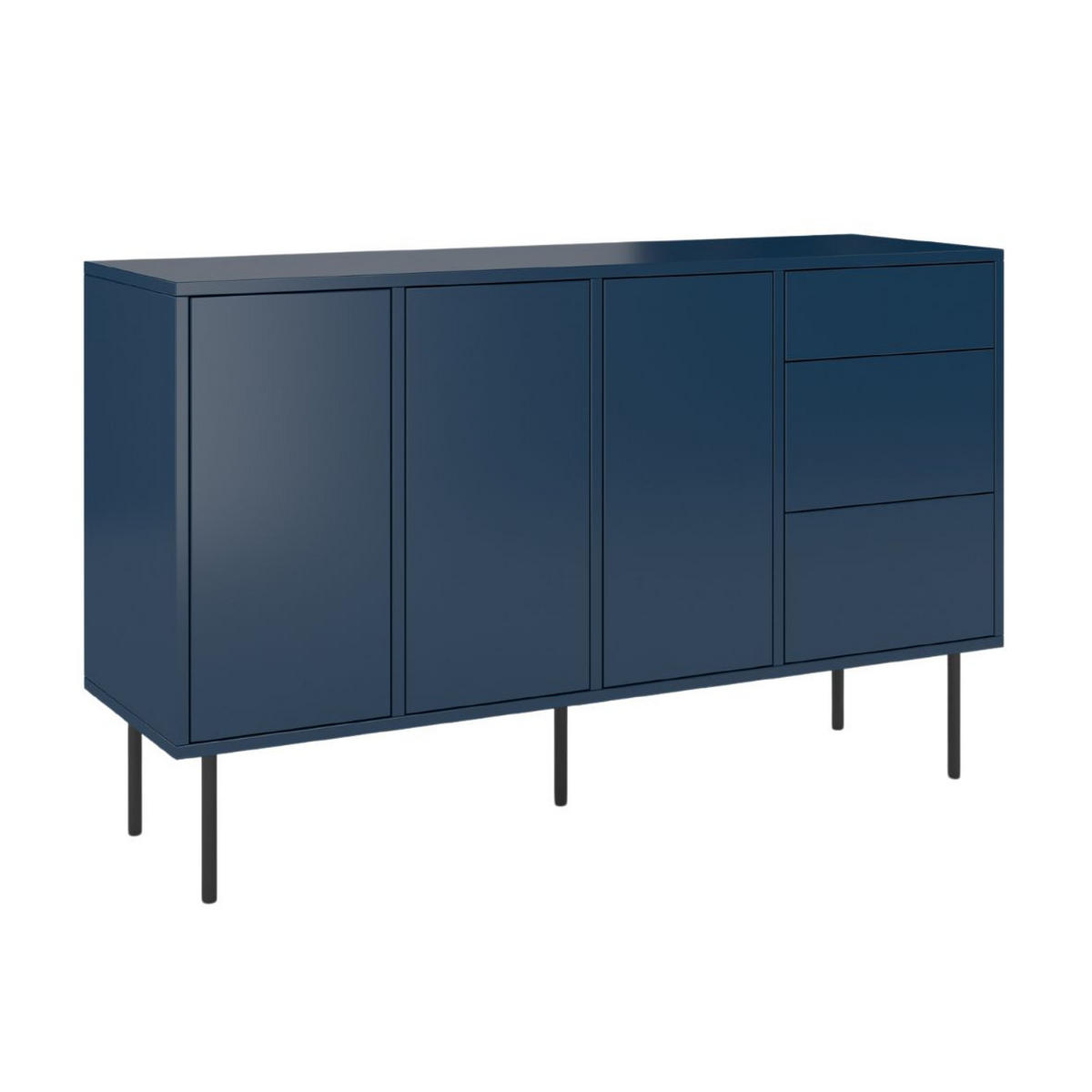 SIDEBOARD Mirka, Marinblau, Push to Open System, Minimalistisch - Schwarz/Dunkelblau, Holzwerkstoff/Metall (130/80/40cm) - Dancan
