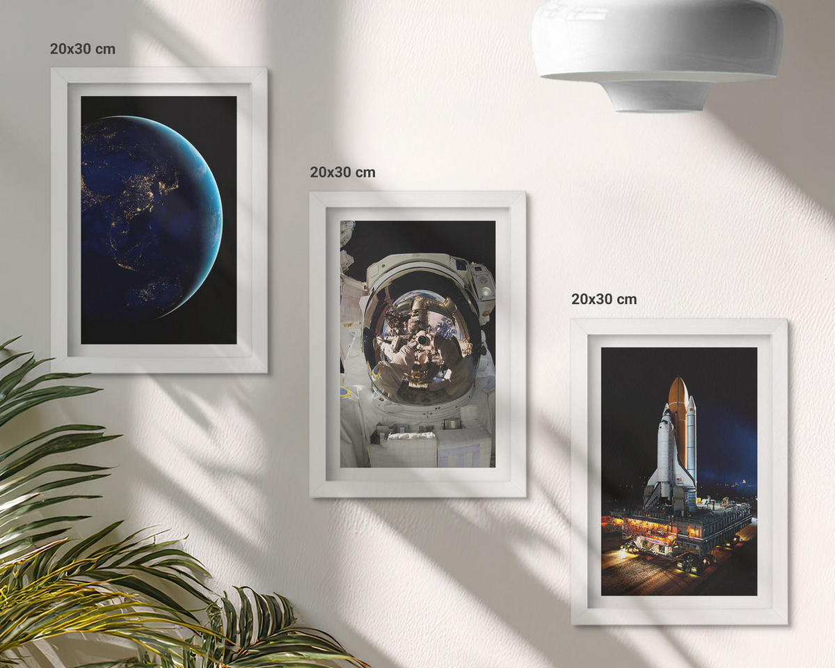 BILDER SET 3er Set - 20x30 cm Weißer Rahmen - Weltraum Erde Astronaut Rakete - Weiß, Kunststoff (20/30cm) - TULUP