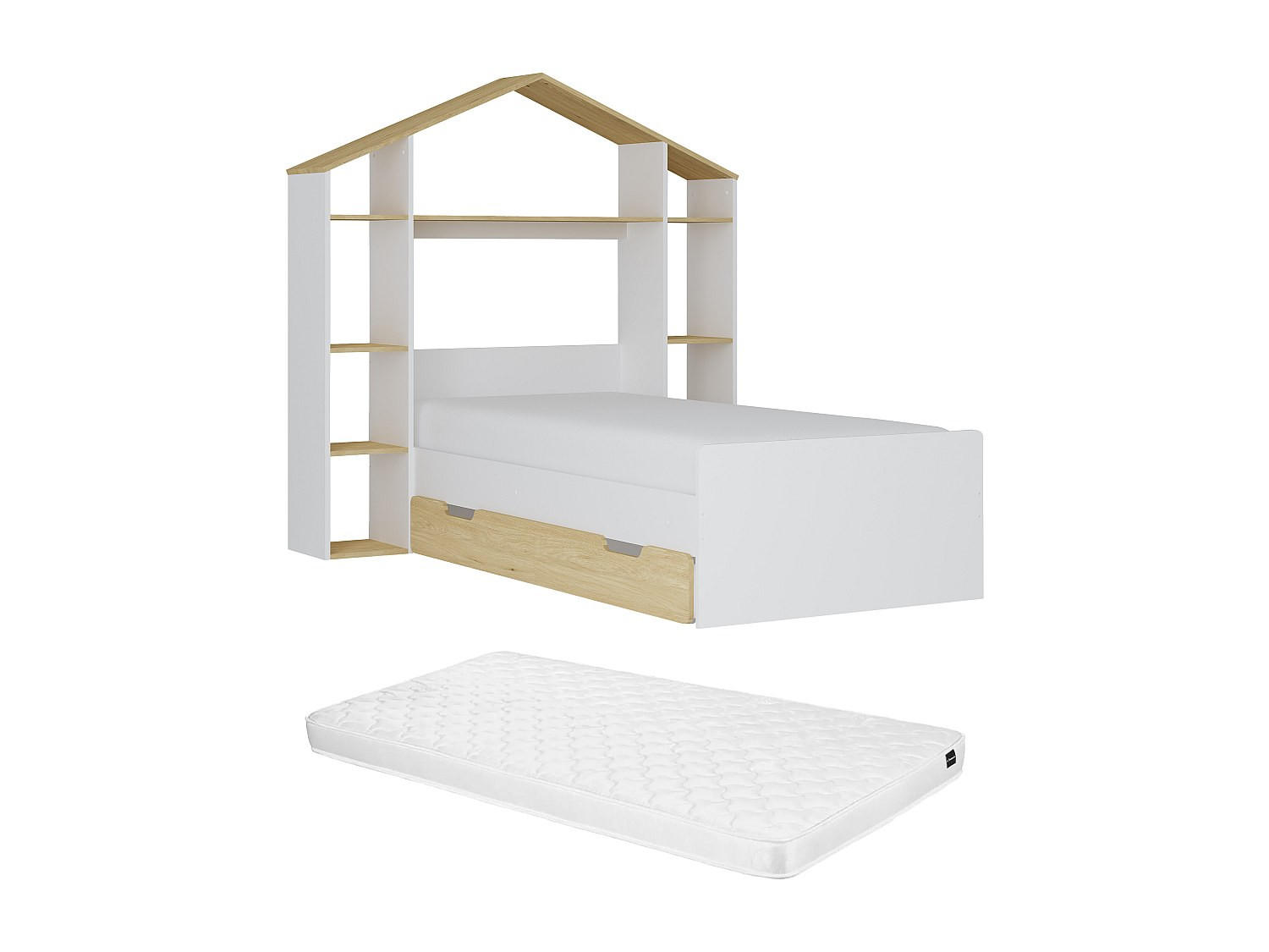 HAUSBETT - 1 Person - Holz, Platte - Naturfarben Hell, Weiß - - Naturfarben/Weiß, Holz (90/190cm) - Vente-Unique