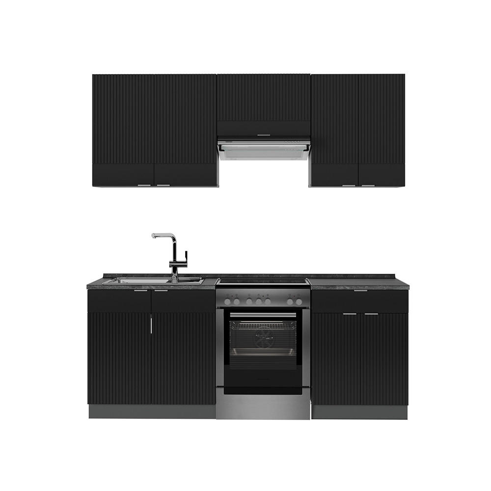 KÜCHENSCHRÄNKE Fame-Line, Schwarz gestreift/Anthrazit, 200 cm, AP Anthrazit - Anthrazit/Schwarz, Holzwerkstoff (200/81.6/60cm) - Vicco