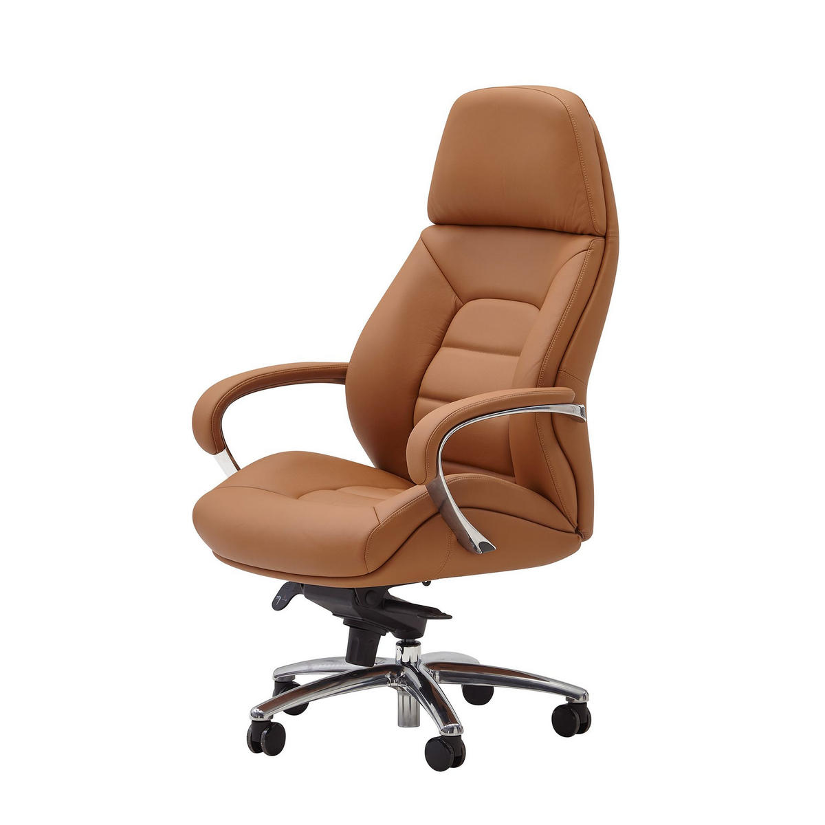 CHEFSESSEL Leder mit Multiblockwippmechanik bis 120 kg MIRON, Beige 67x67x137 cm - Beige/Silberfarben, Leder/Metall (67/137/67cm) - KADIMA DESIGN