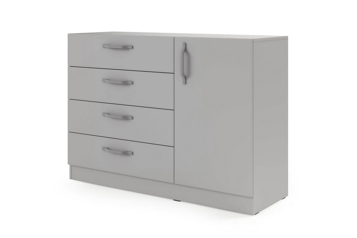 KOMMODE BRISSO BRK2 120,5/85/40 cm in Platingrau mit Metallgriffen - Grau, Holzwerkstoff/Metall (121/85/40cm) - Deine Möbel 24