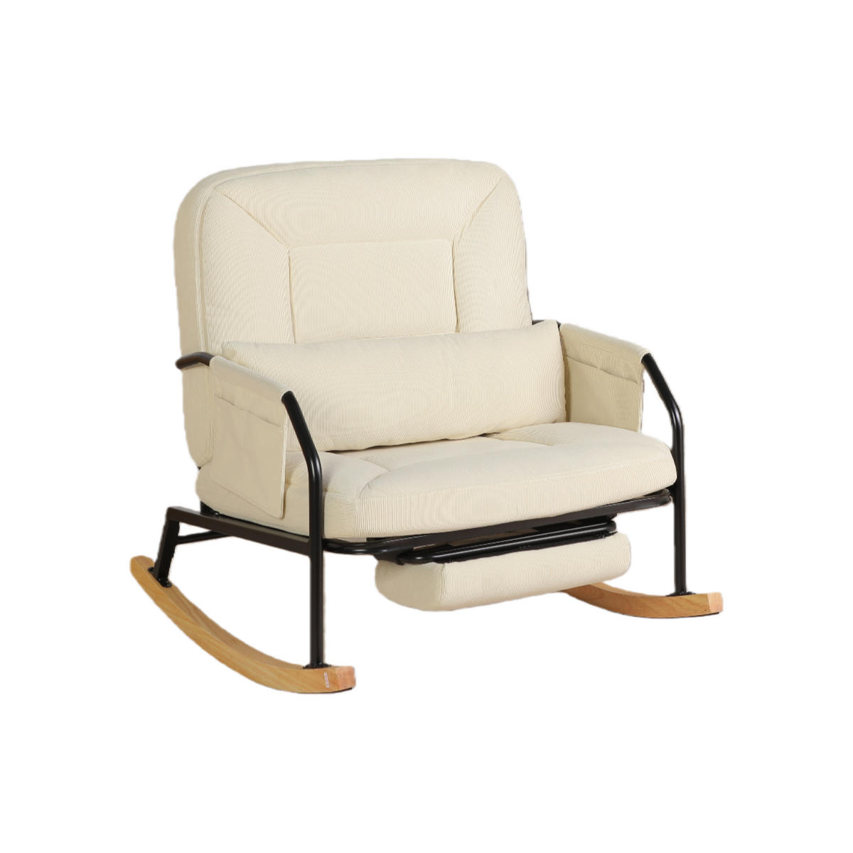 SCHAUKELSTUHL,ÜBERGROSS mit Fußstütze verstellbare Lehne Metallholz Cord,beige - Beige, Textil (87/89/88cm) - Vallsero