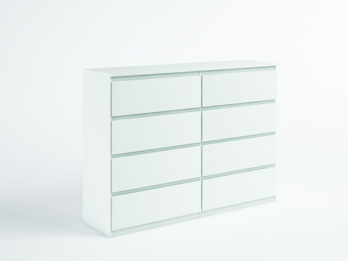 KOMMODE NUDO 120/101,5/39cm mit 8 Schubladen Türen Weiß - Weiß, Holzwerkstoff (120/101.5/39cm) - MASSENO