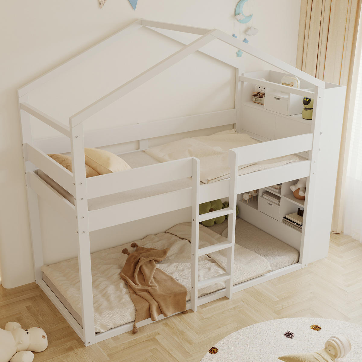 HAUSBETT 90/200 cm aus Kiefernholz mit Stauraum in Weiß - Weiß, Holz (90/200cm) - BEAOK