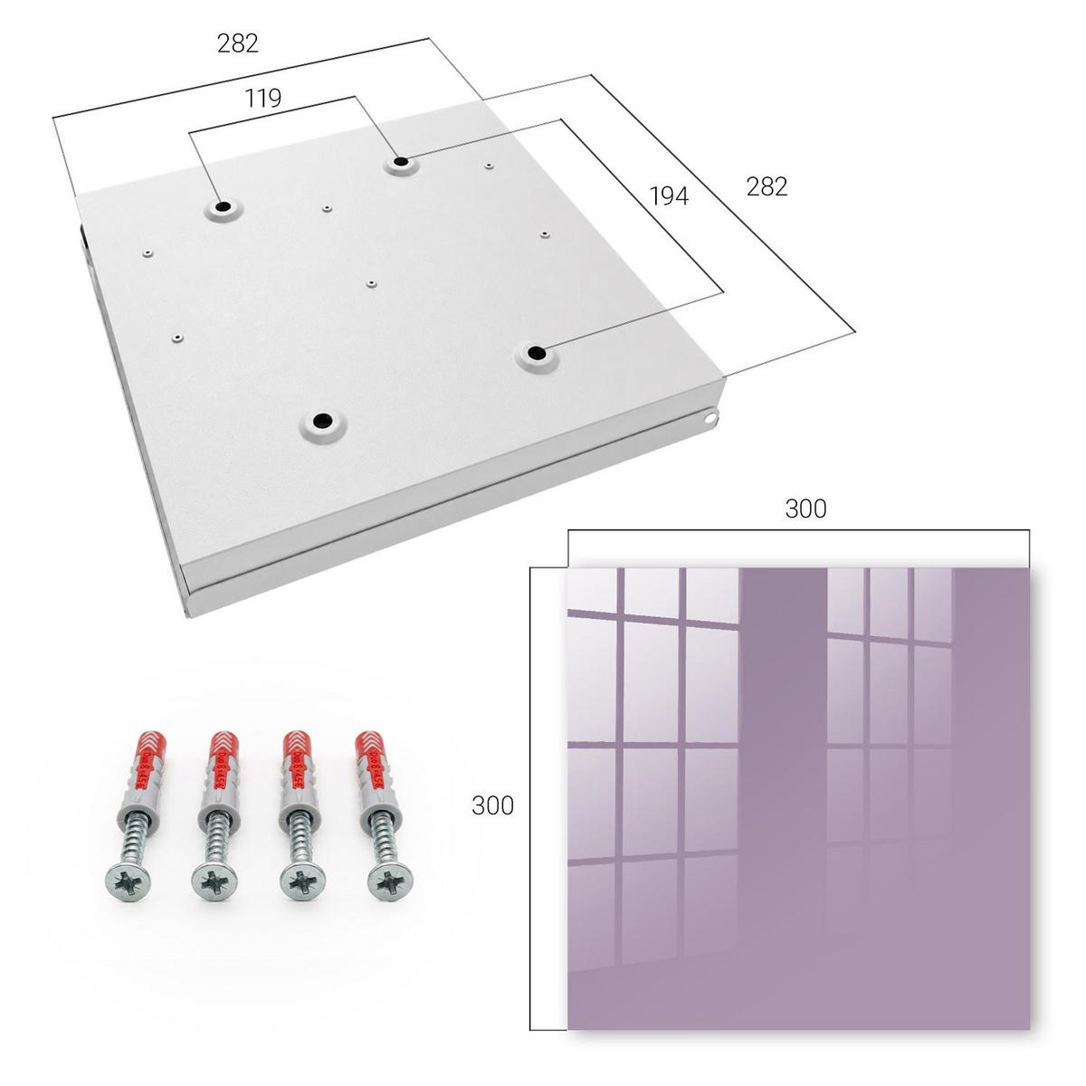SCHLÜSSELBOX Weiß 30x30 cm – Türöffnung nach rechts - Fliederviolett - Lila, Metall (30/30/5cm) - TULUP