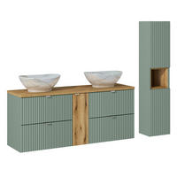 KOUPELNOVÝ NÁBYTEK 140.4cm Jade 2er-Set Zelená a dřevo - zelená barva, kompozitní dřevo (140.4/59/40cm) - Petits-meubles