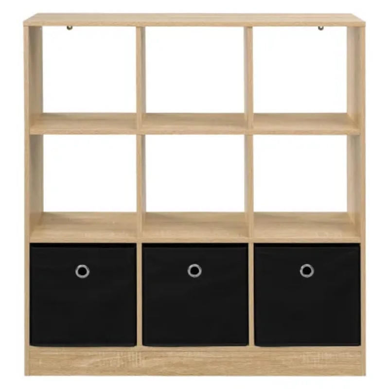 BÜCHERREGAL Schwarz/Eiche hell mit 3 Stoffschubladen 80/30/86.5 cm - Schwarz, Holzwerkstoff (80/86.5/30cm) - PANGIVO