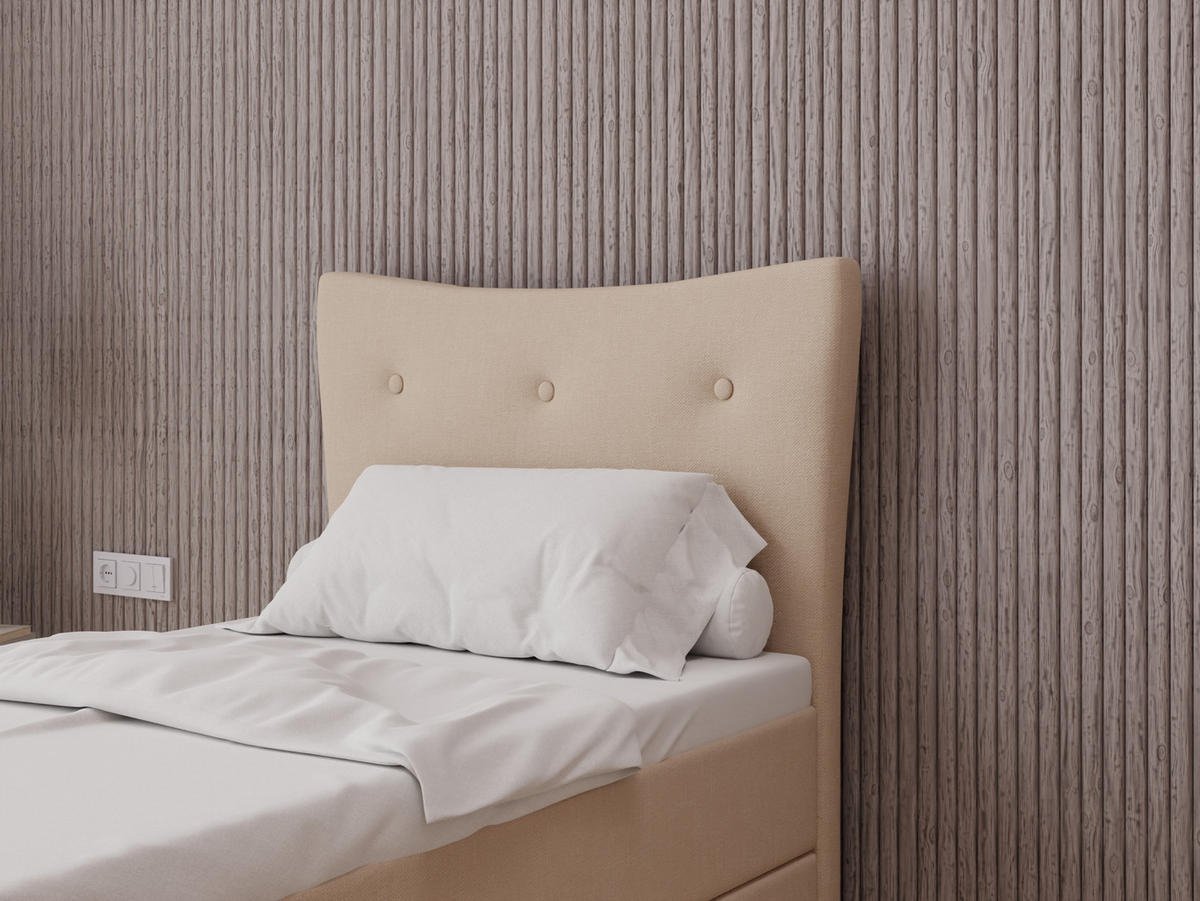 BOXBETT Nevada 100x200 cm Polsterbett mit hochwertiger Bonell-Matratze und Topper - beige - Beige, Holz (100/200cm) - Panda Möbel