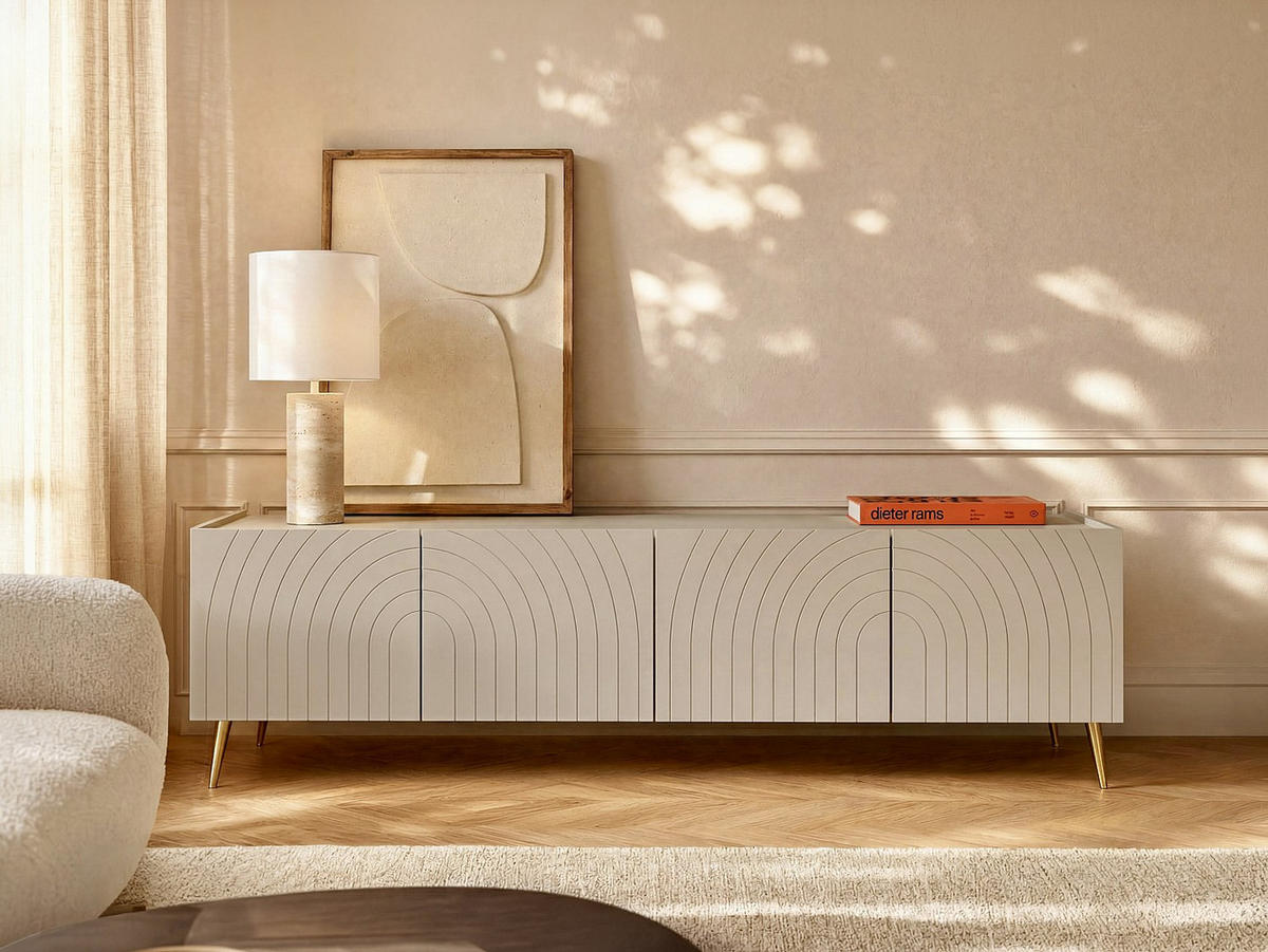 TV-BOARD - 180 x 38 - holz - beige Norsim - Beige, Holz/Metall (180/50/38cm) - Vente-Unique