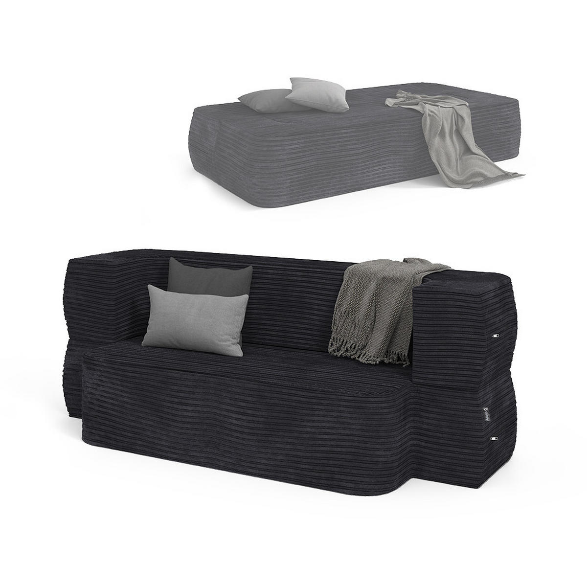 SOFA Lille Schwarz 190 cm mit Schlaffunktion - Schwarz, Textil (190/70/73cm) - VitaliSpa