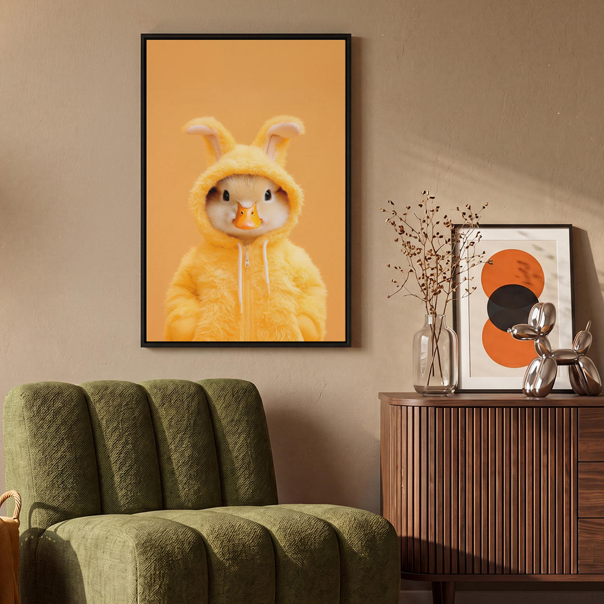 LEINWAND Bilder mit Rahmen - Osterhase - Kostüm - Ente - 60x90 - Gelb, Textil (60/90cm) - MuchoWow
