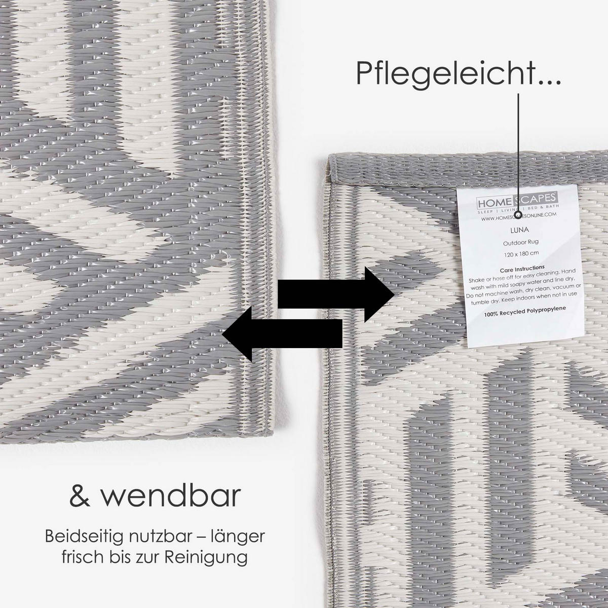 OUTDOORTEPPICH Luna geometrisch gemustert 120/180 cm - Grau, Kunststoff (120/180cm) - Homescapes