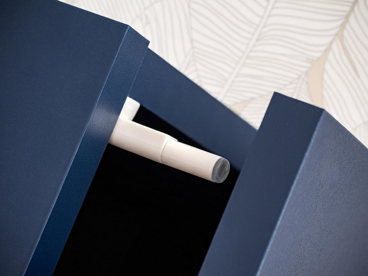 WOHNWAND Zinneiche, blau 210 cm, Schrankwand inklusive Beleuchtung - Blau/Eichefarben, Glas/Holzwerkstoff (210/162/40cm) - Furn.Design