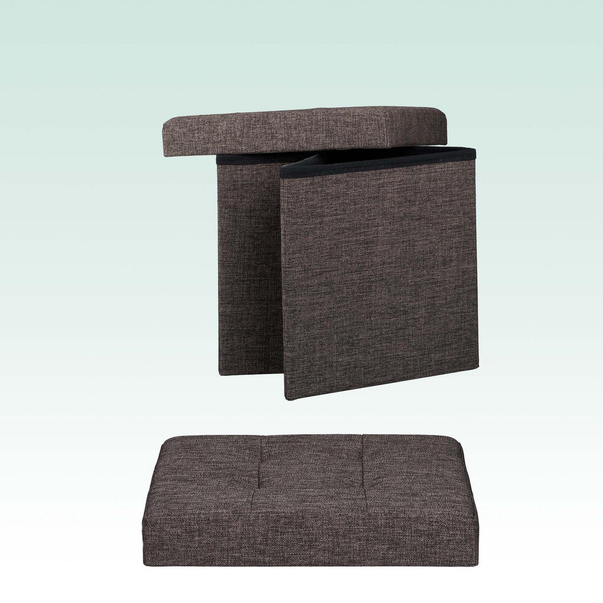 SITZHOCKER Braun Leinen faltbar Stauraum - Braun, Holzwerkstoff/Textil (38/38/38cm) - Relaxdays
