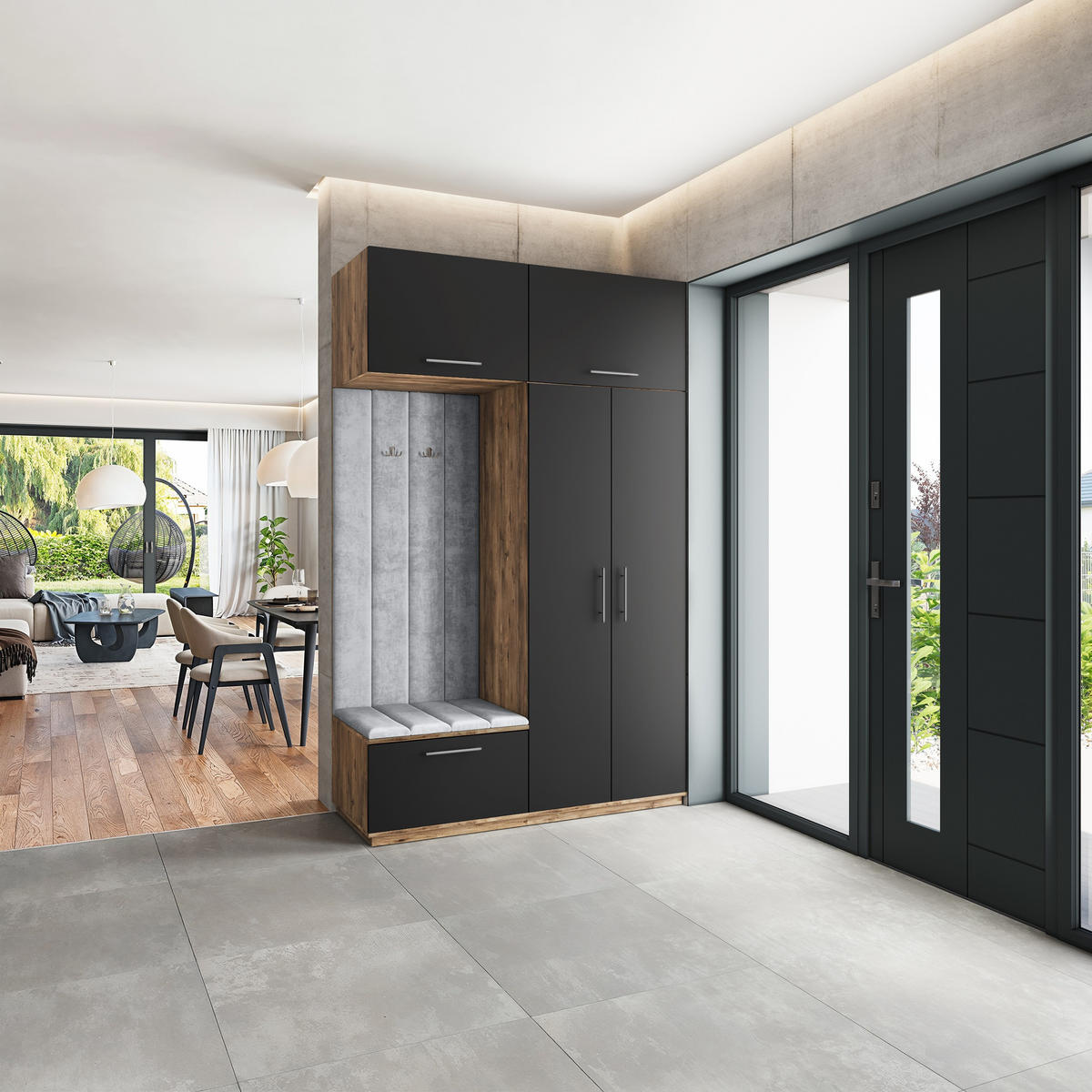 GARDEROBENSCHRANK REMA 150/240/60 cm Modern Eichefarben - Eichefarben/Schwarz, Holzwerkstoff (150/240/60cm) - MASSENO