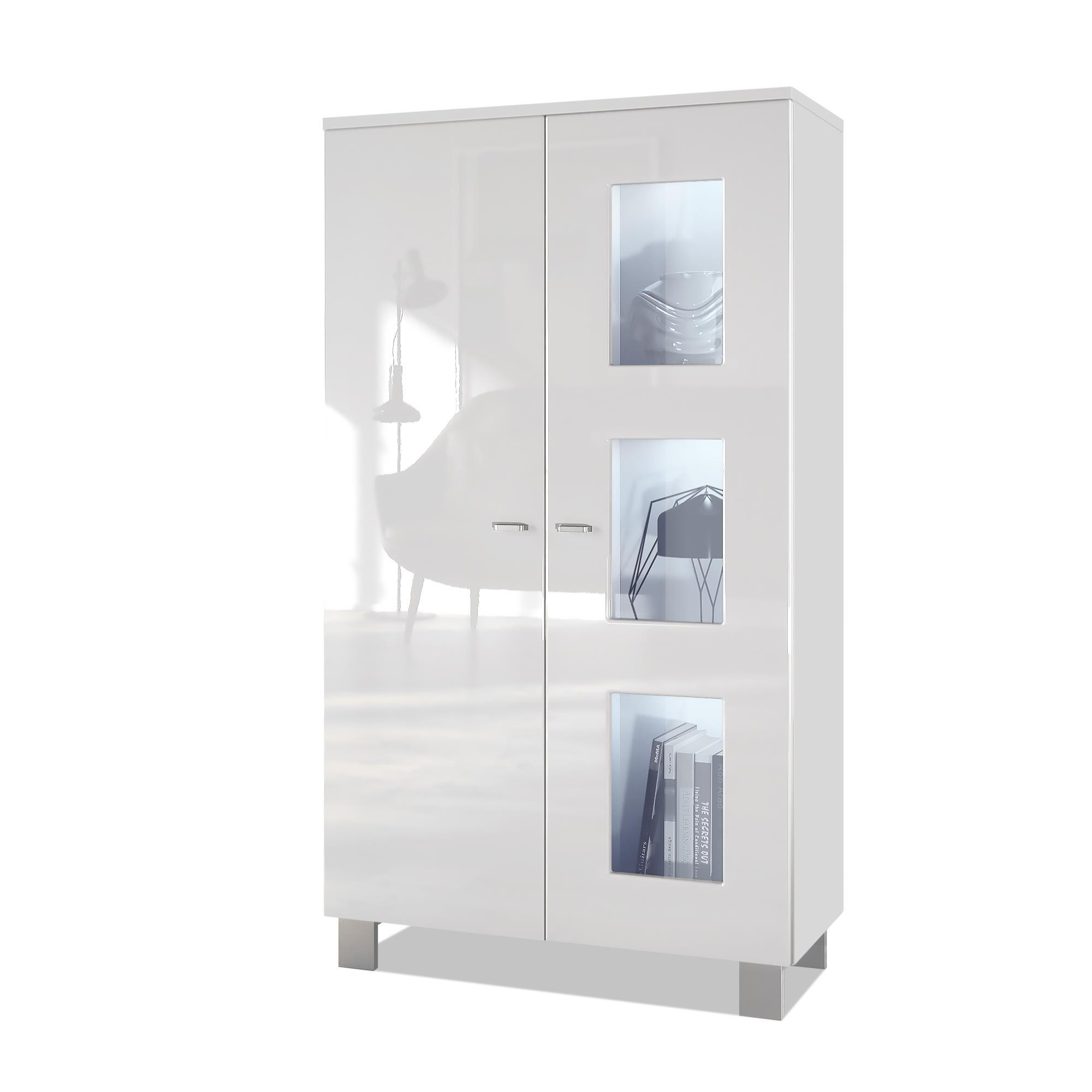 VITRINE Denjo Tür in Weiß Hochglanz - Weiß Hochglanz, Holzwerkstoff (71/129/35cm) - Vladon