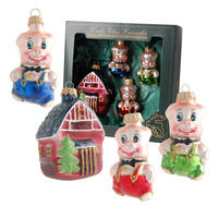 CHRISTBAUMSCHMUCK Drei Kleine Schweinchen Mehrfarbig 9cm (Glas / 4 Stk.) - Multicolor, Glas (5/9/5cm) - Krebs Glas Lauscha
