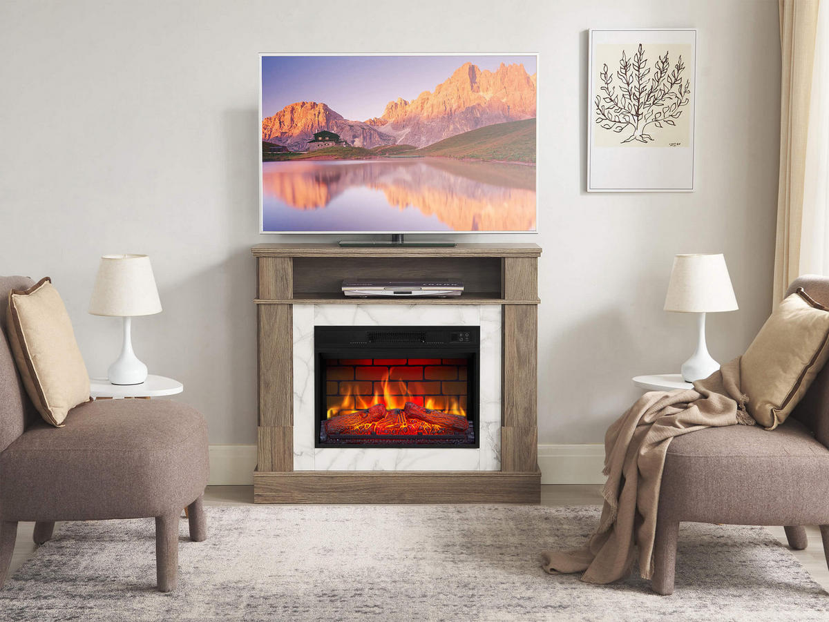 ELEKTROKAMIN For Living AF23BS Graueiche – Breite 96 cm, 3D-Flammeneffekt, LED-Beleuchtung, Heizfunktion - Braun, Glas/Holzwerkstoff (102.2/90.6/20.6cm) - ArtiFlame