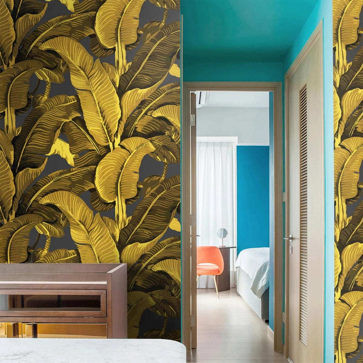 TAPETE Bananenblätter aus echtem Papier, 200x280cm, 8 Bögen - Goldfarben, Papier (200/280cm) - WALLPAPERS4BEGINNERS