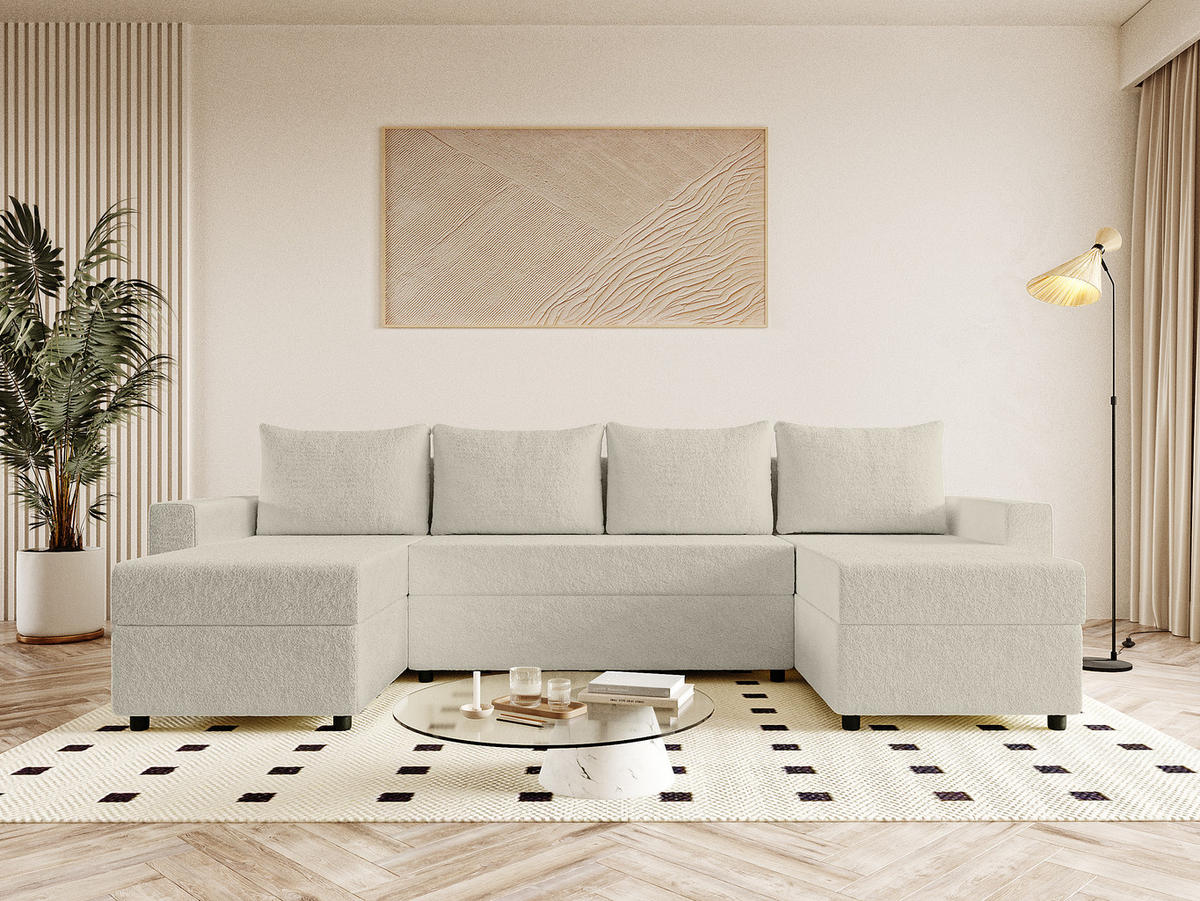 WOHNLANDSCHAFT Goka Lux U mit Schlaffunktion, Beige - Beige, Textil (298/72/146cm) - Fedve