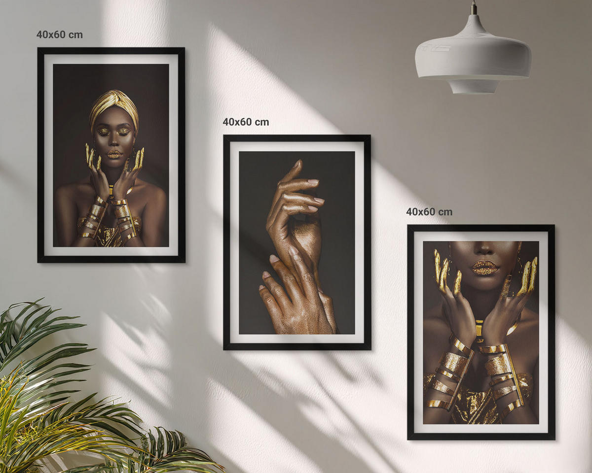 BILDER SET 3er Set - 40x60 cm Schwarzer Rahmen - Porträts afrikanischer Frauen - Schwarz, Kunststoff (40/60cm) - TULUP
