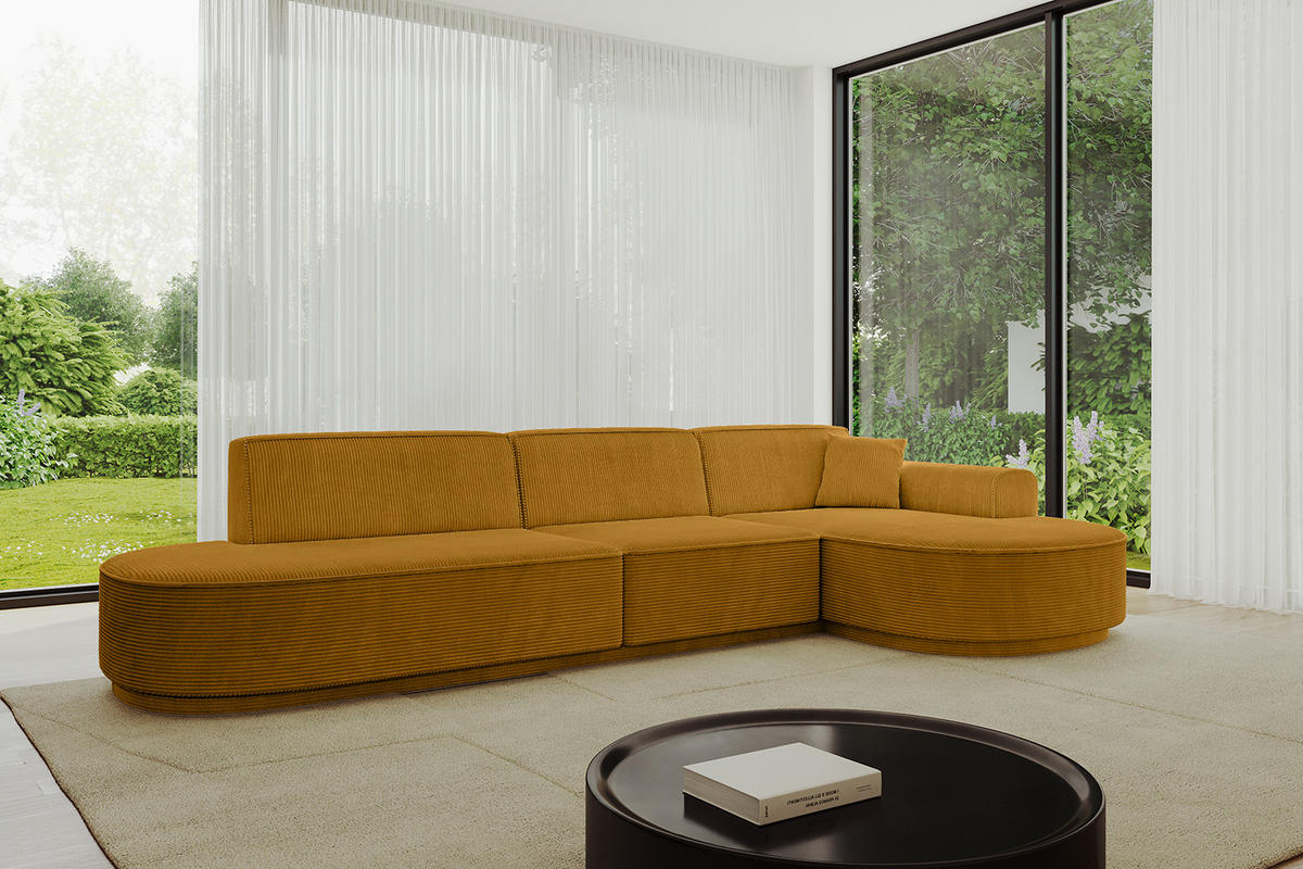 ECKSOFA Ottomane Rechts MARI-L2 - 317x163x81 cm Senfgelb Cord - Gelb/Schwarz, Holzwerkstoff/Kunststoff (317/163cm) - ALTDECOR