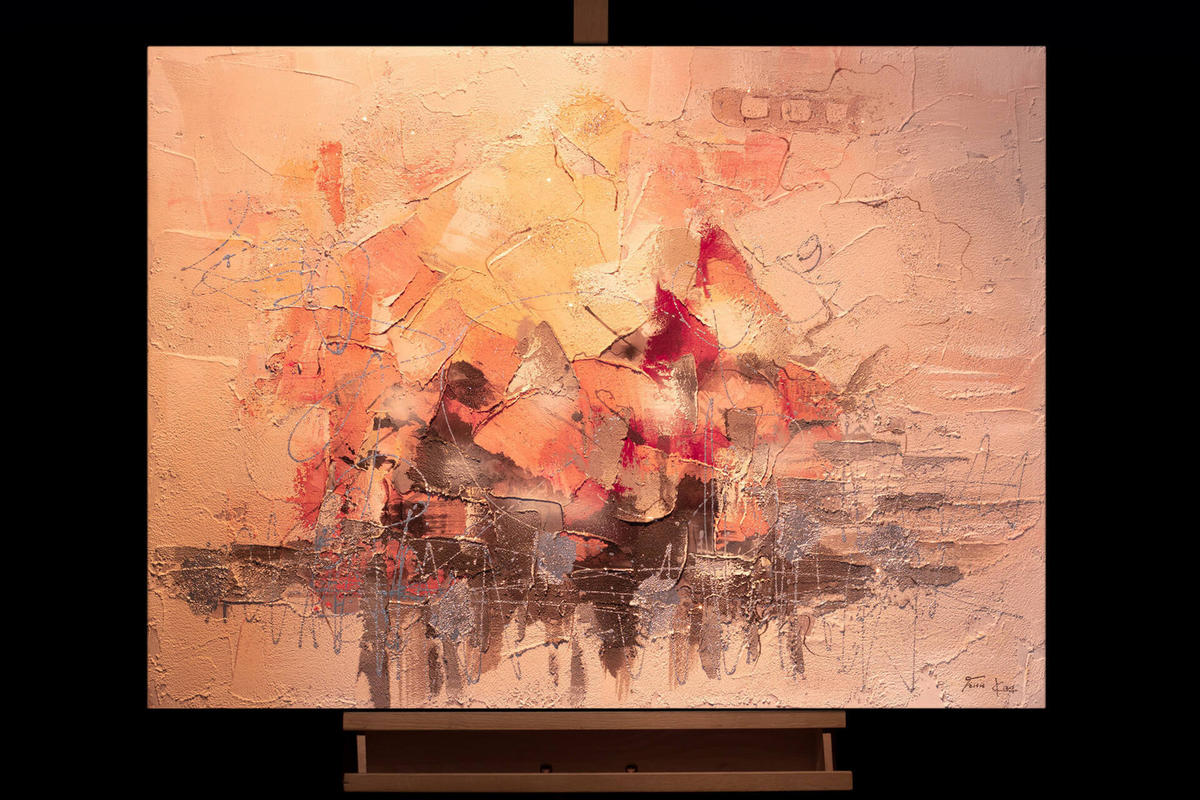 ACRYLBILD HANDGEMALT 104/78 cm - Pink/Weiß, Holz/Textil (104/78cm) - KUNSTLOFT